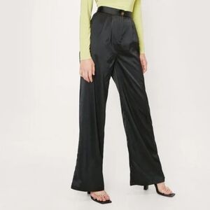 8 Nasty Gal Collection Black Satin Wide Leg Trousers